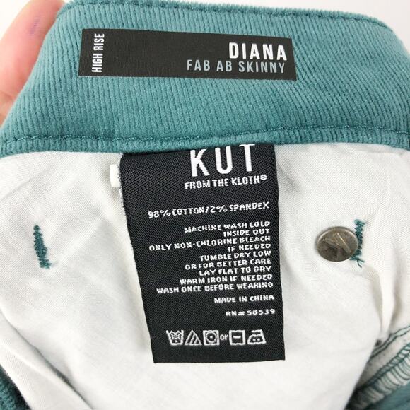 KUT FROM THE KLOTH Diana Skinny Corduroys 18W Spruce Green High Rise Stretch NWT - Picture 7 of 8